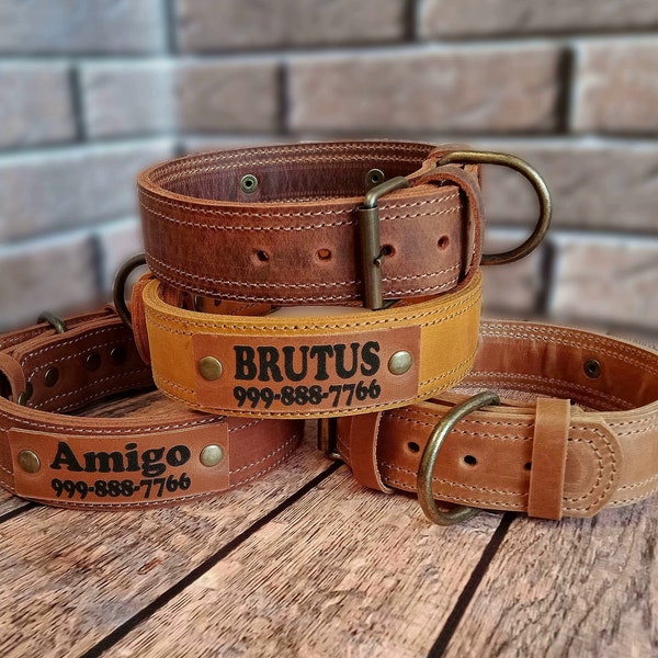 Leather dog collar, Wide leather dog collar, Sturdy leather dog collar, Real solid leather dog collar, Personalized wide dog collar