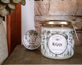 Relax handmade candle, eucalyptus and lemon