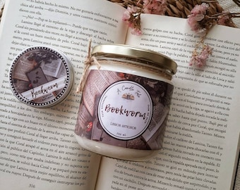 Bookworm handmade candle. Book lover. old books