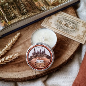 Butterbeer candle, artisan, 100% soy, 50ml tin