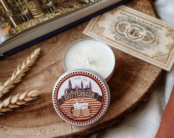 Butterbeer candle, artisanal, 100% soy, 50ml can