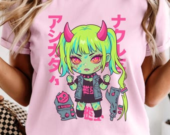 NeonY2k Cyber Girl T-shirt | Kawaii Demon Anime Graphic Tee