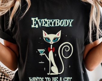 Mid Century Martini CatT-Shirt | Retro Atomic Cat Illustration With Song Lyrics