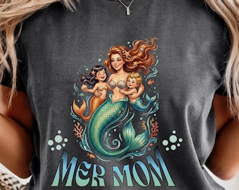 Mer Mom Mermaid | Mom and Kids Sea Illustration Mothers Day T Shirt