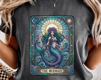 The Mermaid Tarot Card Art Nouveau T-shirt | Mermaid Witchy Graphic Tee