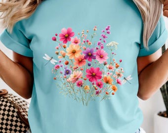 Comfort Colors Wildflower Bouquet T-Shirt | Pink Floral  Springtime Cottagecore Boho Gift Tee