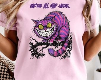 Vintage 90s Style Grinning Cheshire Cat T-Shirt | Psychedelic Alice In Wonderland Tee