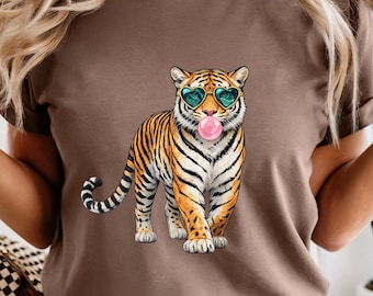 Tiger Blowing Bubblegum  Comfort Colors T-shirt | Cool Sunglasses Tiger Graphic Tee