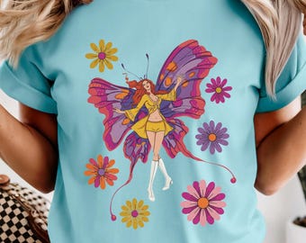 Retro 70s Butterfly Model T-shirt | Vintage Mid Century Groovy Fashion Illustration