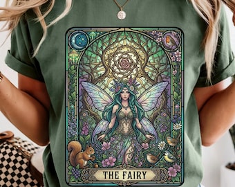 Stained Glass Fairy Tarot Card T-Shirt | Fairy Core Mystical Tee