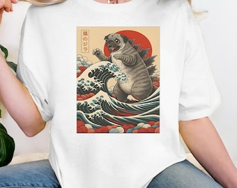 Pugzilla T-Shirt | Japanese Wave Art, Rising Sun