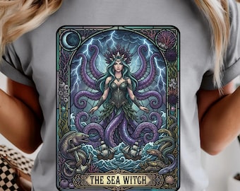 Sea Witch Tarot art T-Shirt | Kraken Sorceress Witchy  Illustration