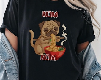 Pug Eating Ramen Tee | Nom Nom Noodle Dog T-Shirt