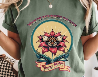 Blooming Lotus Fleetwood Mac Dreams Floral T-Shirt | Classic Rock Song Lyrics Illustration