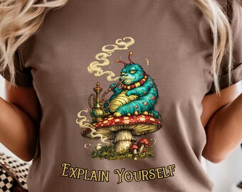 Alice In Wonderland Smoking Caterpillar Vintage 90s Style T-Shirt | "Explain Yourself" Illustration
