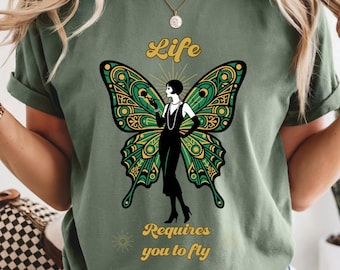 Vintage Graphic Tshirt Art Deco Butterfly Inspirational Feminist Graphic