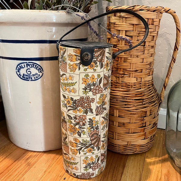 Vintage Floral Knitting Needle Cylinder Case - Travel Caddy - Mid Century