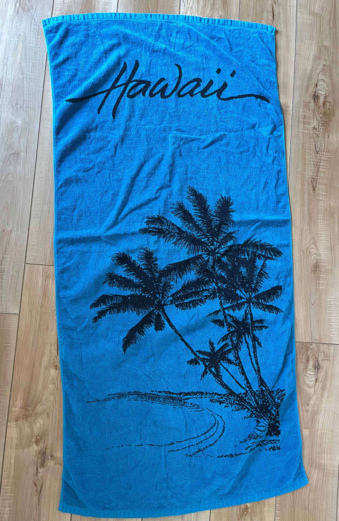 Vintage Blue Hawaii Beach Towel With Black Palm Trees Etsy