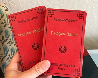 Antique 1920s Pocket Size French to English - French to Italian Dictionaries - Vocabulaires Garnier - Paris France