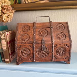 Antique Carved Wooden Dowry Jewelry Box