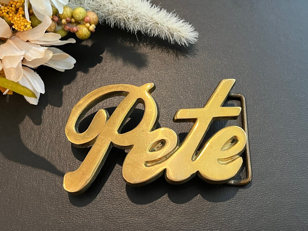 Vintage PETE Name Solid Brass Belt Buckle by Baron Iconic Etsy