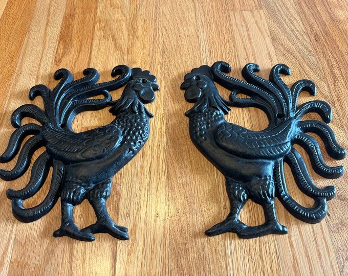 Vintage Black Cast Iron Mirrored Rooster Wall Plaque - Farmhouse ...