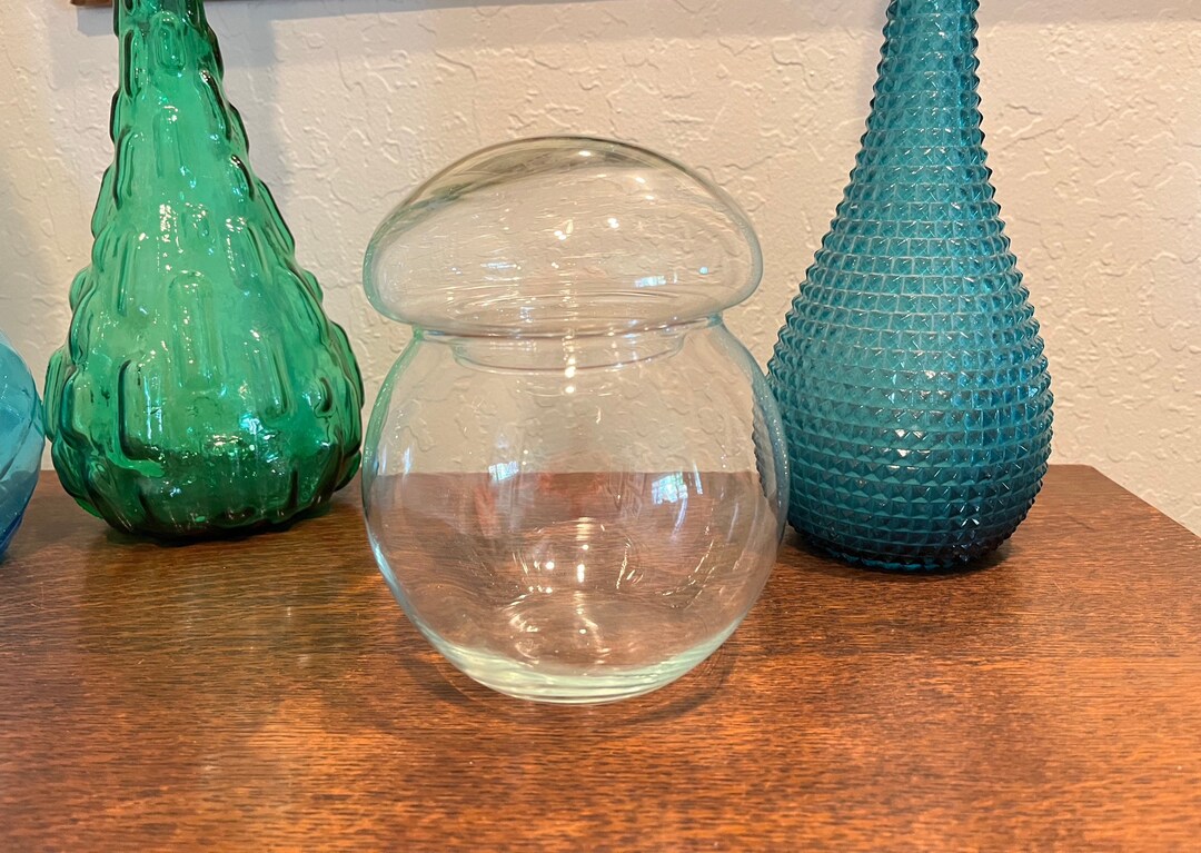 Vintage Clear Glass Mushroom Shaped Jar Terrarium Container Etsy