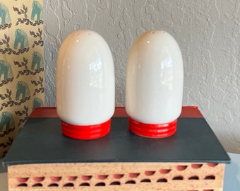 Vintage Red and White Salt & Pepper Shakers