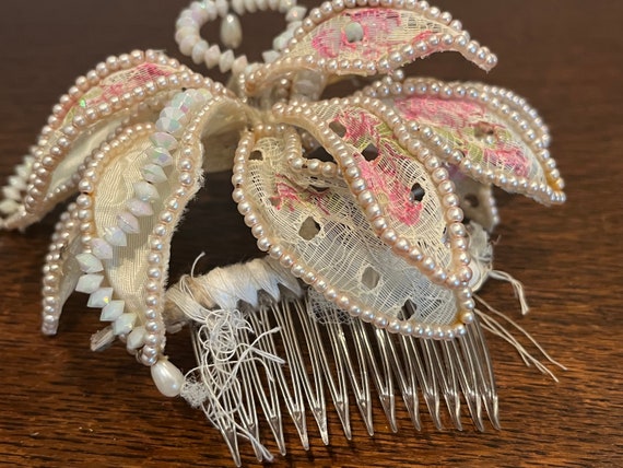 Vintage Bead & Lace Bridal Hair Comb Fascinator - image 6