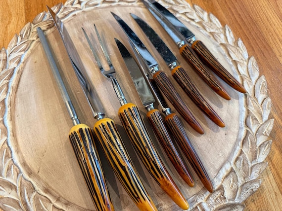 Vintage Crown Crest Stainless Steel Carving & Steak Knives 9 Piece