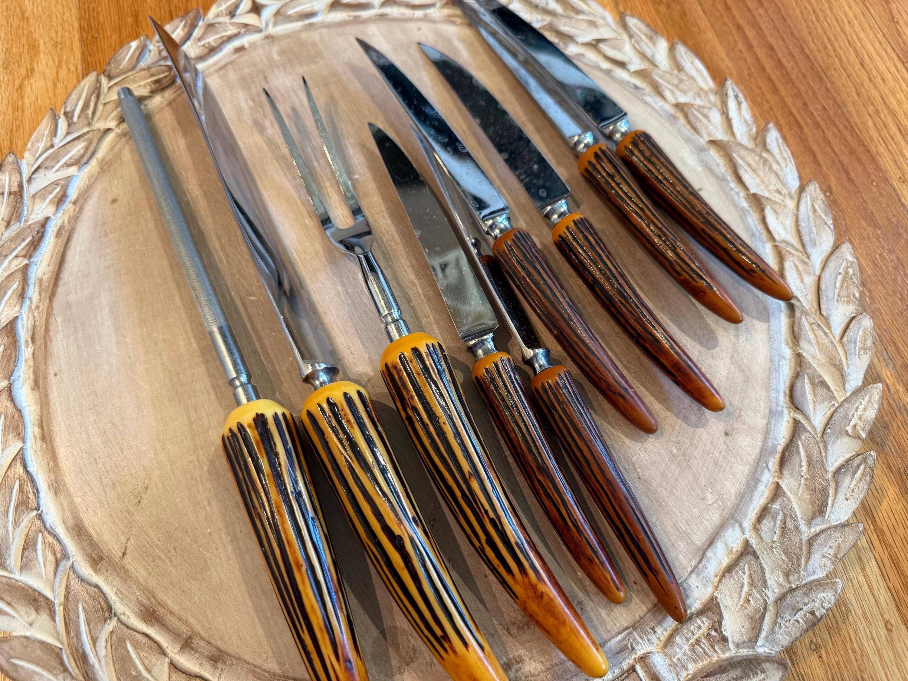 Vintage Crown Crest Stainless Steel Carving & Steak Knives 9 Piece