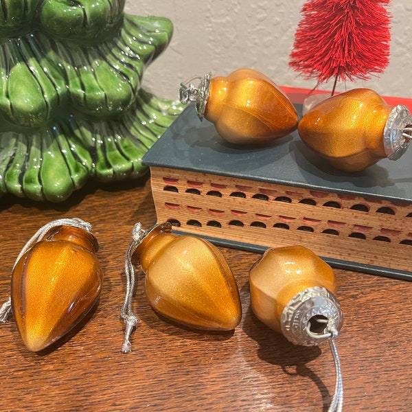 Vintage Kugel Midwest Copper Glass Light Bulb Tear Drop Shaped Ornament Set