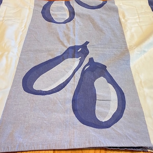 Vintage Blue & White Aubergine Eggplant Egyptain Cotton Square Tablecloth