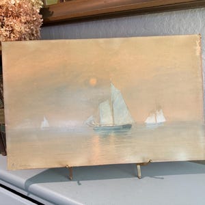 Vintage Pastel Painting of a Sailboat on Water - Signed  by J.P. Lavoine