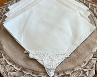 Vintage White Open Lace Corner Linen Dinner Cloth Napkin - Set of 5