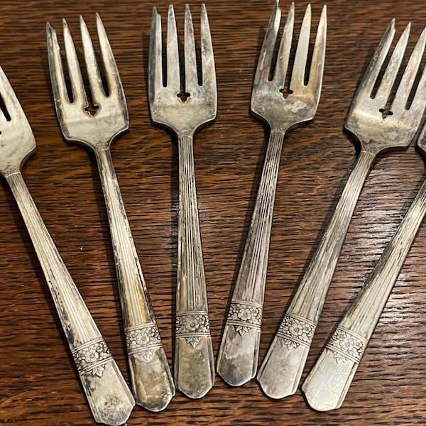 Vintage Rustic Stainless Salad Dessert Forks Flatware Set by Oneida - Simeon L George H Rogers Company