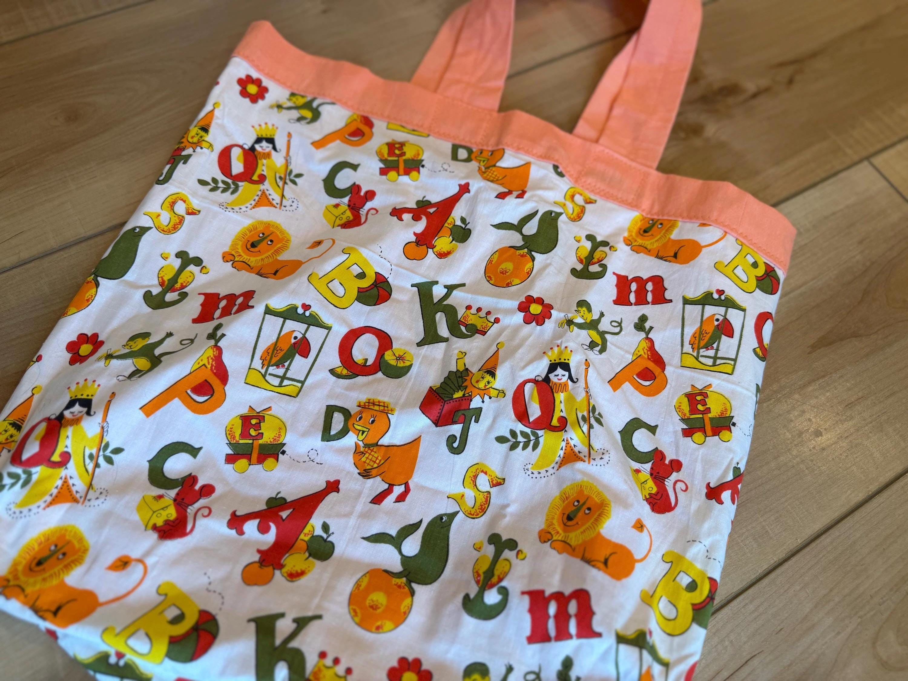 Abc Handmade Rucksack Vintage Handmade Abc's Graphic Fabric Tote Book Bag - Alphabet - Etsy