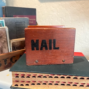 Vintage Primitive Wooden Tabletop Mail Holder