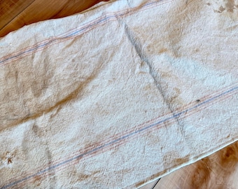 Vintage Red & Blue Striped Grain Feed Sack - Seed and Feed Bag