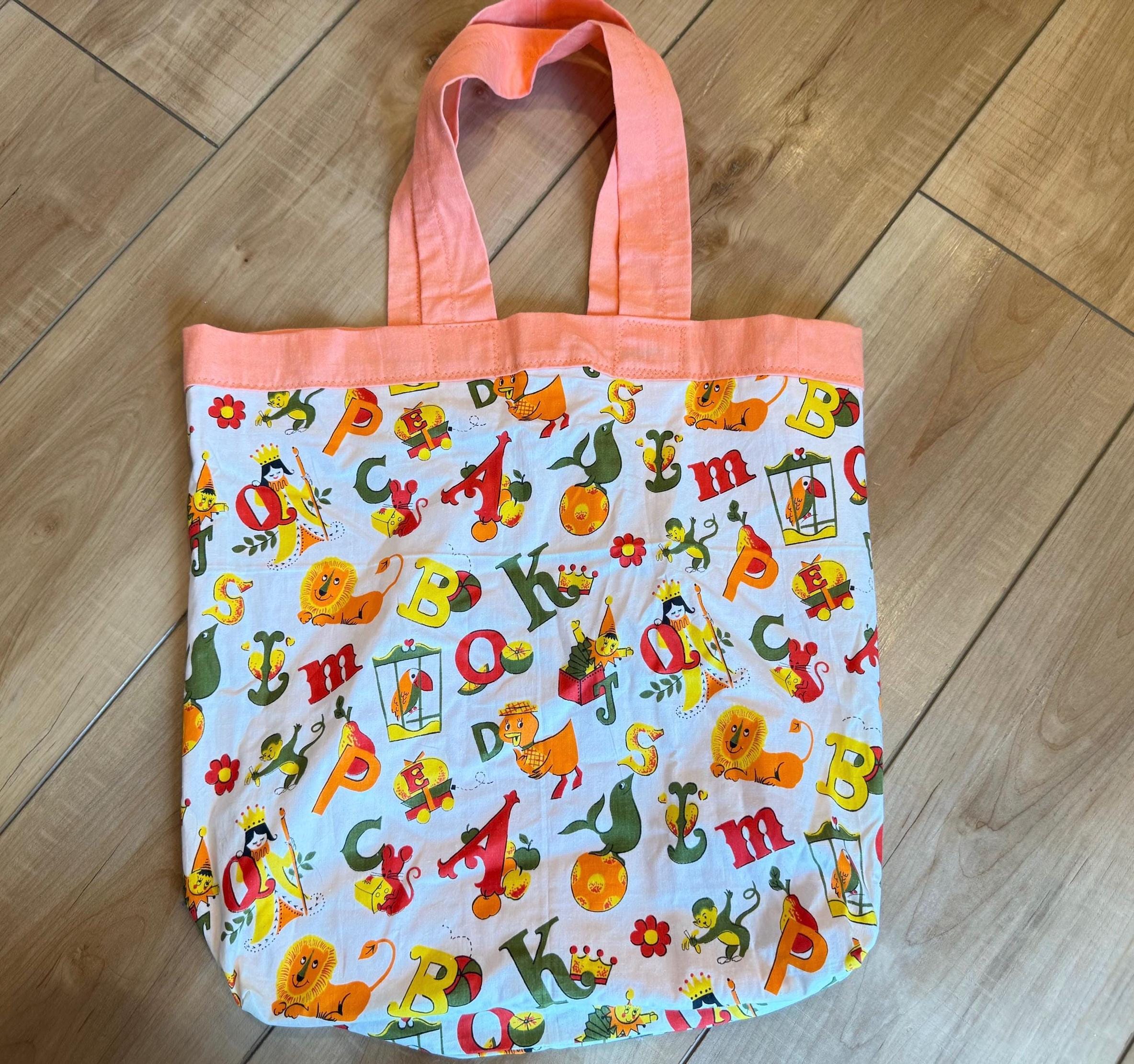 Abc Handmade Rucksack Vintage Handmade Abc's Graphic Fabric Tote Book Bag - Alphabet - Etsy