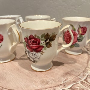 Vintage Canadian Classic Floral  Footed Tea Coffee Cup Mugs - Set of 5 - Fine Bone China