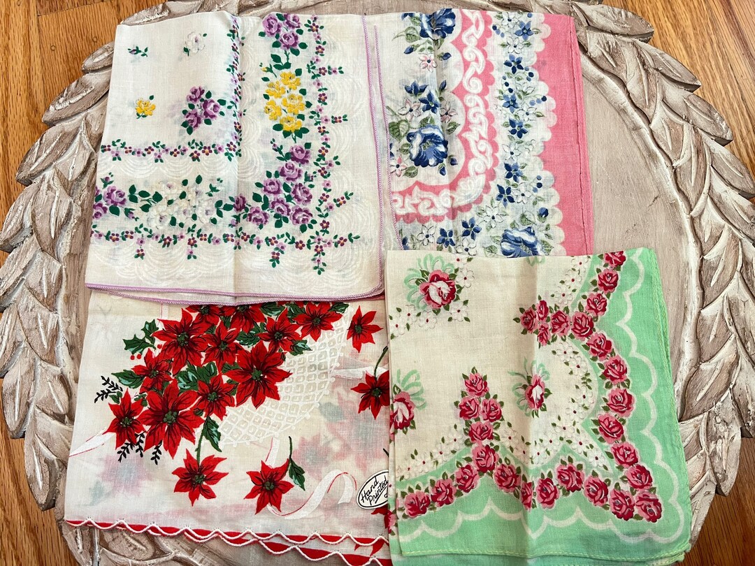 Vintage Floral Print Cloth Hankies Set of 4 Etsy