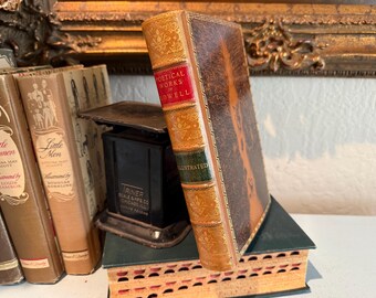 Antique Poetical Works of Lowell Ilustrated Leather Hardcover Book - 1886 -Houghton Mifflin and Company