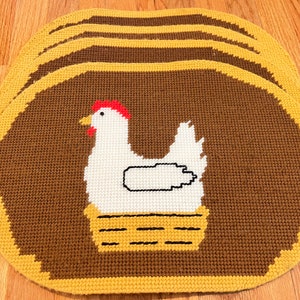 Vintage Handmade Crochet Chicken Table Placemats - Set of 4 - Country Farmhouse