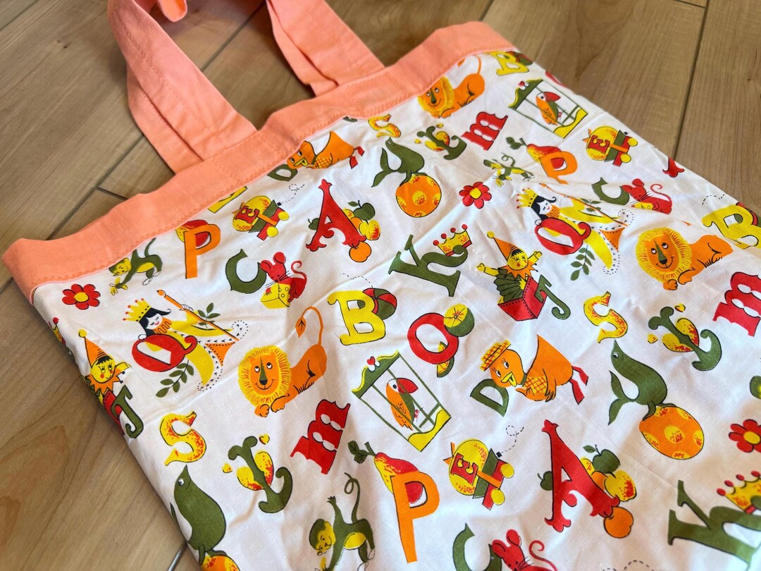 Abc Handmade Rucksack Vintage Handmade Abc's Graphic Fabric Tote Book Bag - Alphabet - Etsy