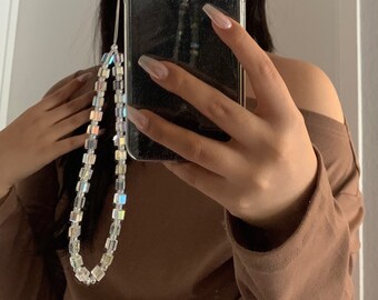 Glas Würfel Kristall Handy Charm | Y2K | Schimmernde | Irisierend