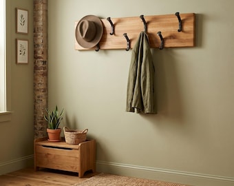 Wall Coat Rack Rustic Hook Board Railway Spike Hardware Farmhouse Entryway Organizer Industrial Hanging Rail Wooden Storage Oak Hanger