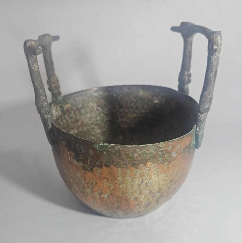 Vintage Copper Bowl | Dimpled Hammered Copper Planter With Brass ...