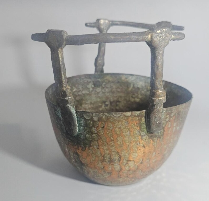 Vintage Copper Bowl | Dimpled Hammered Copper Planter With Brass ...