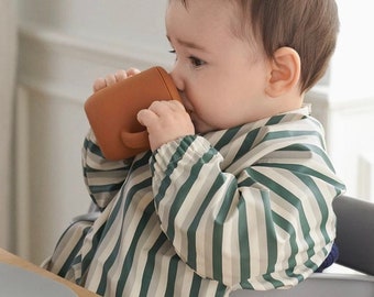 Baby Long Sleeved Bib Waterproof 3 Packs Caseeto Leak-free Baby Bibs Coverall Toddler Smock Bib with Pocket 1-3 Years